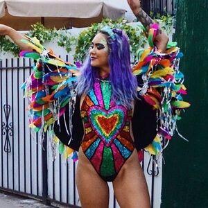 Topshop Multicolor Feather Sequin Cape